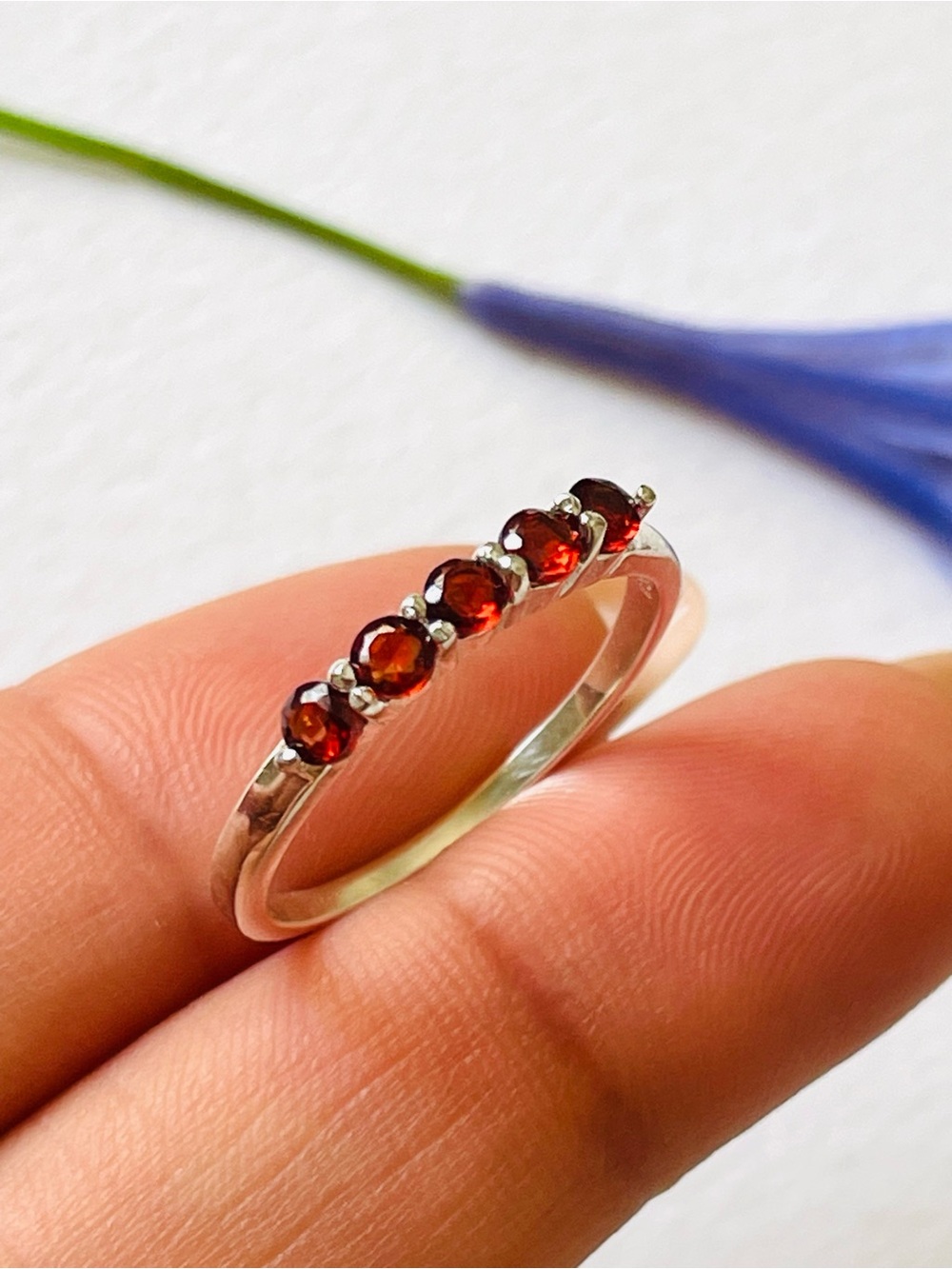925 Sterling Silver Natural Garnet Band “Vibes” Sizes available US: 9